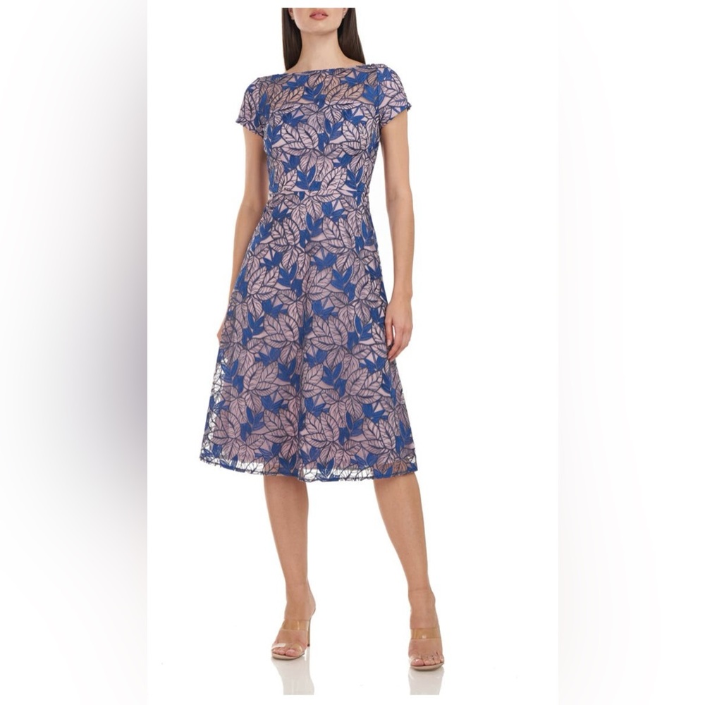 JS Collections Midi Blue/Pink Cocktail Lace Dress Size 14